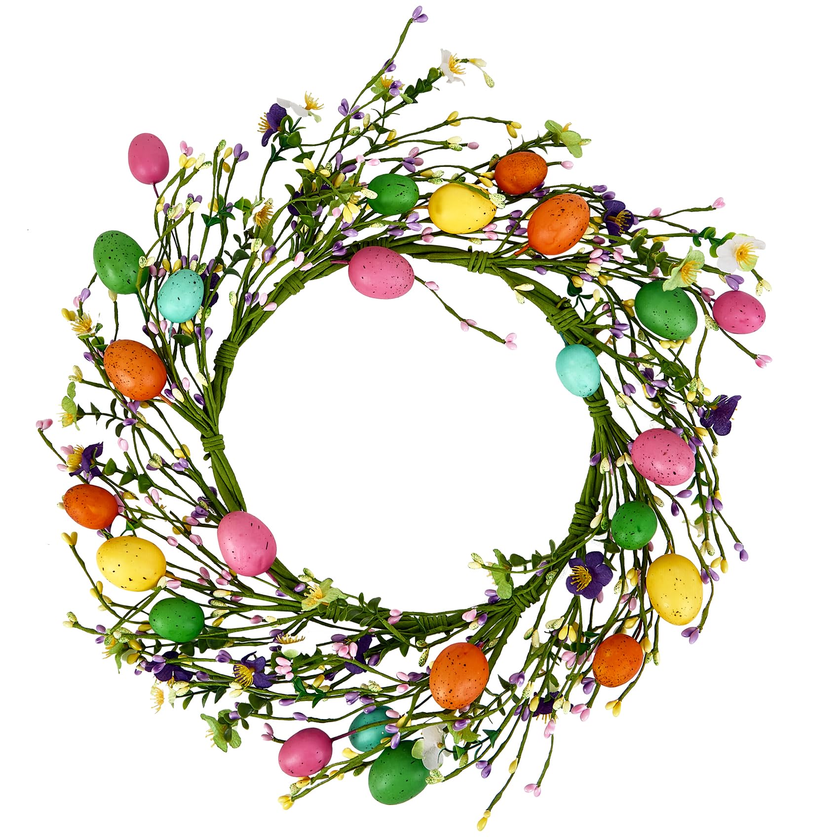 Photo 1 of Artificial Easter Door Wreath, Spring Easter Eggs Berry Buds Wreath for Front Window Wall Decor Decorations, Multicolor 19 inch Style B (Eggs + Berry)