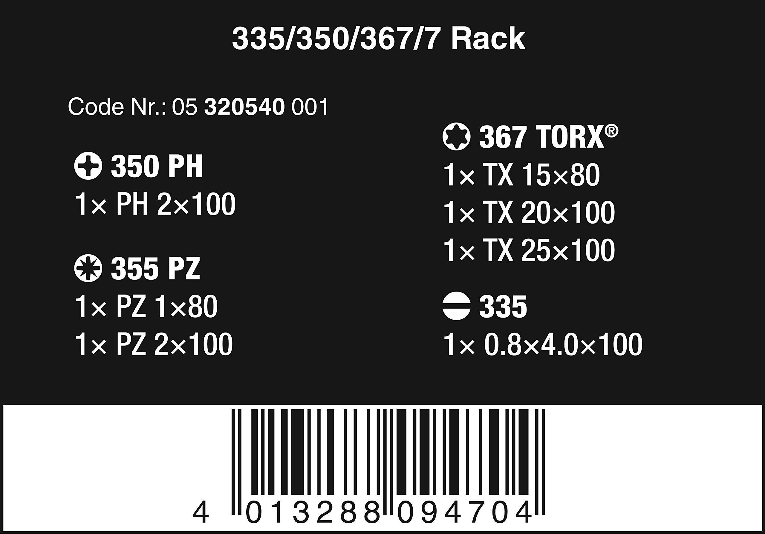 335/350/367/7 Rack Juego de destornilladores Kraftform Plus Lasertip + Bandeja, 7 piezas