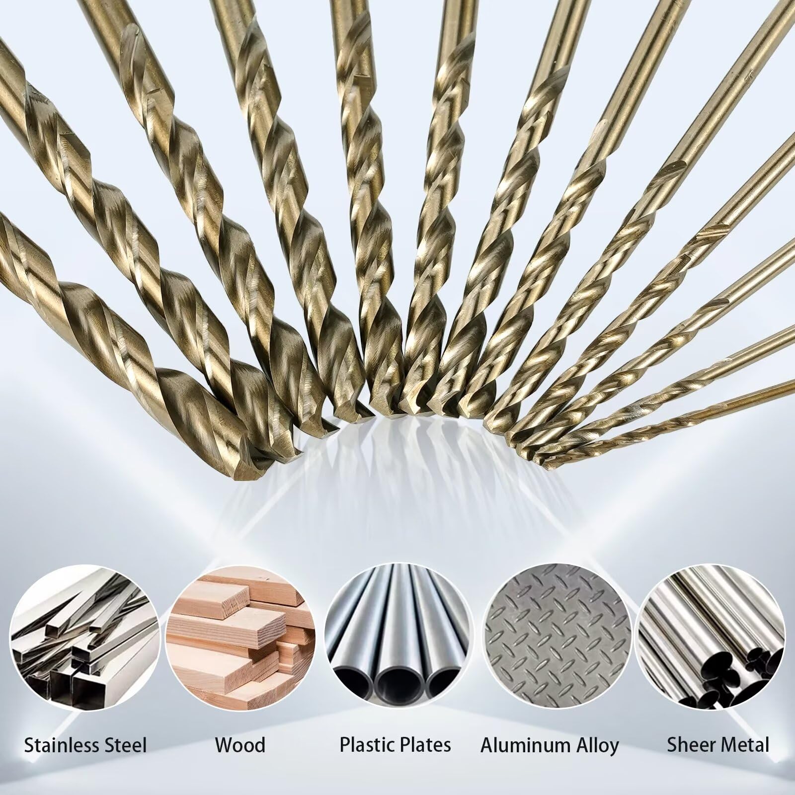 Set di 21 punte da trapano in cobalto da 1/16-3/8" M35 HSS Twist Jobber lunghezza per metallo temprato, acciaio inossidabile, ghisa e legno