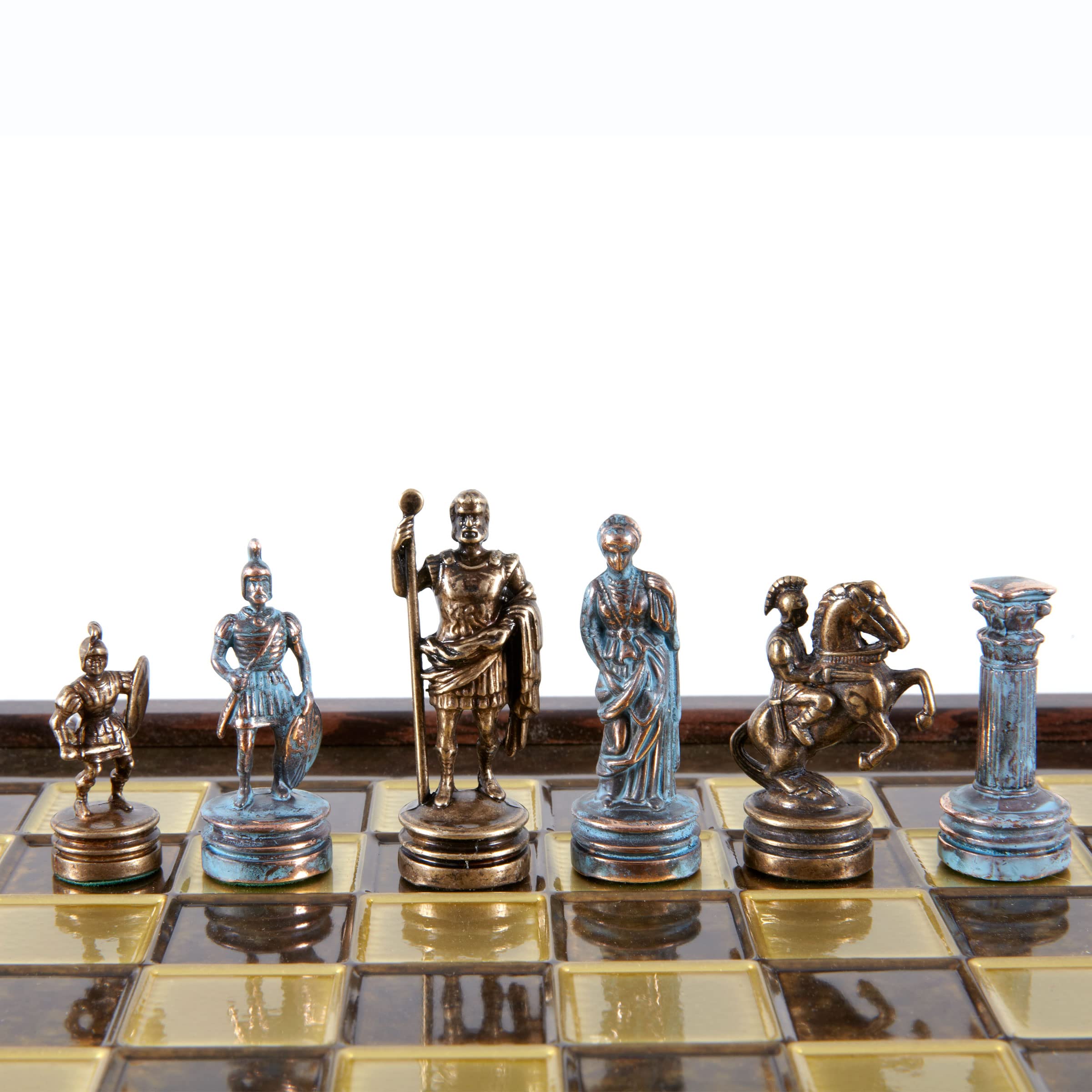 Set di Scacchi Manopoulos - Esercito Romano Greco - Blu e Rame - Custodia in Legno - Tavola Marrone - 2 Giocatori - Età Adulta