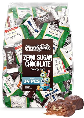 Mezcla de dulces de chocolate sin azúcar (aproximadamente 34 piezas) Russell Stover Surtido y Hershey's Zero Sugar Bar