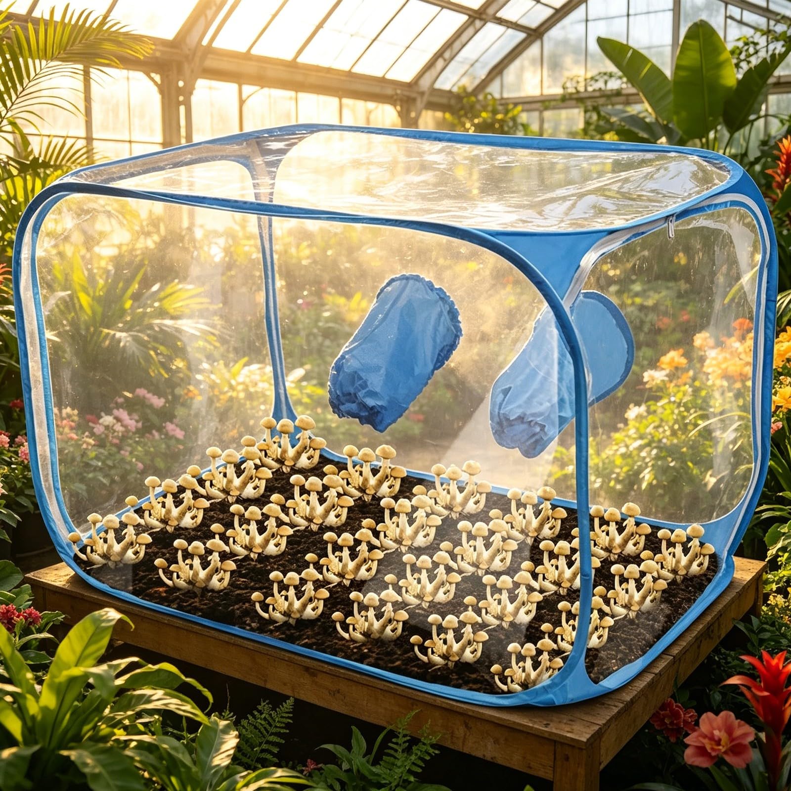 Generisch Juego de carpa plegable para cultivo de setas, caja de aire silenciosa, carcasa de ABS transparente plegable con aberturas para guantes para el jardín interior, tienda de jardín interior
