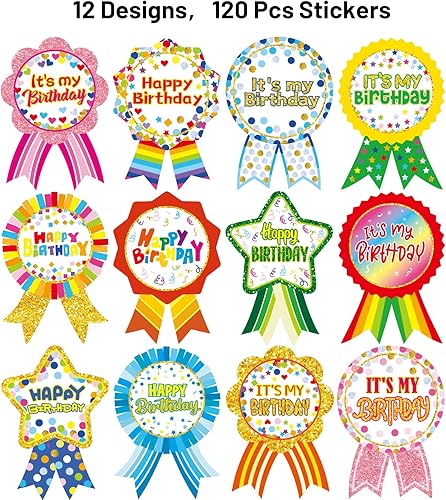 Miniatura 2 de Calcomanías de insignia de feliz cumpleaños para niños, con texto en inglés "It's My Birthday", suministros para el aula, recuerdos de