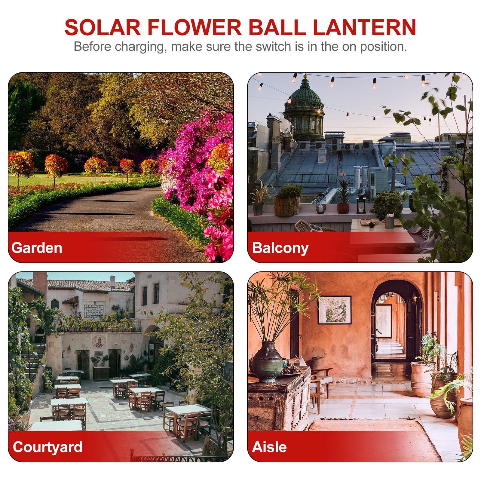 Ciieeo Lampada Solare a Sfera Forma di Fiore per Esterni Luce LED da Giardino Risparmio Energetico in Plastica 1w, Decorazione per Feste all Aperto