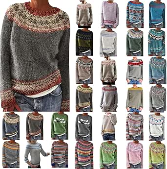 HUIFUAO Fair Isle Trui voor dames, oversized kersttruien, Noors, Noors, IJslands, gebreid, warm, dik, vintage, lange mouwen, tops, sweatshirt, Z02 Geel, XL