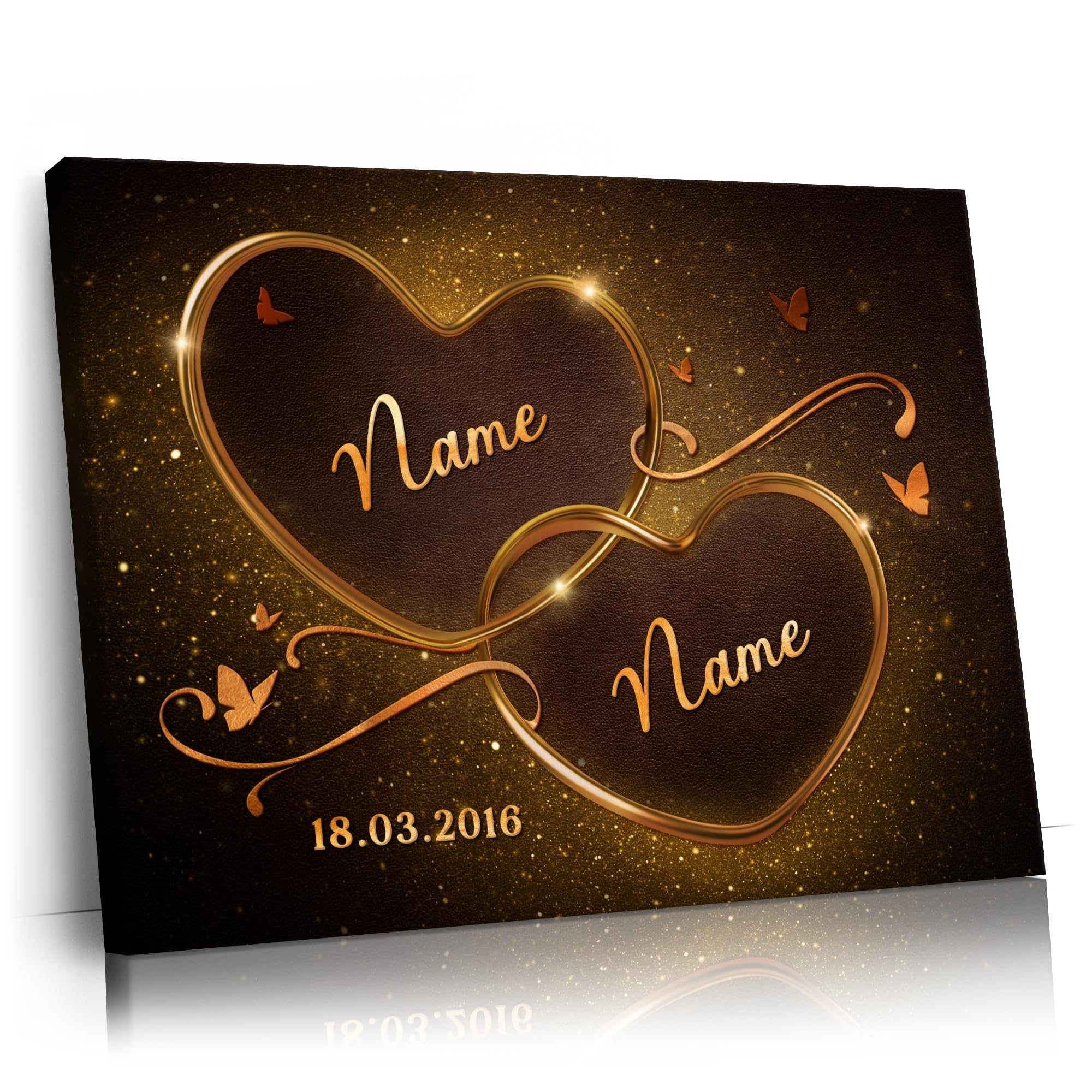 Liebesleinwand Personalisierte Geschenke | Leinwandbild Geschenk für sie und ihn zum Geburtstag, Hochzeitstag, Jahrestag gestalten | Funkelnde Herzen