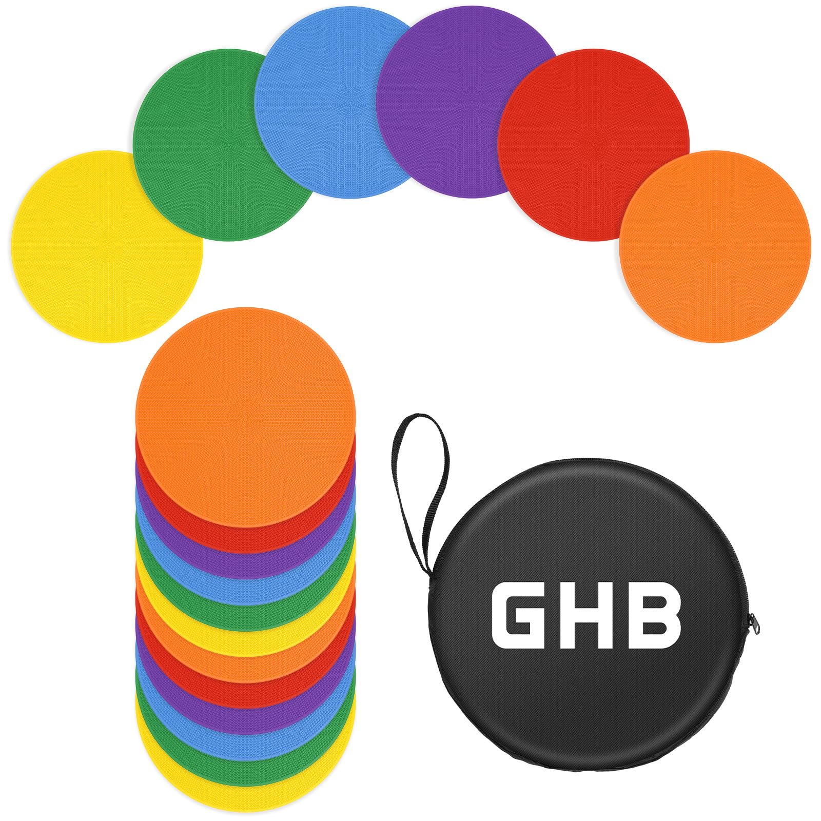 ghb 434 or 934 poly spot markers agility dot for gympe training dance12 pcs round multiple color size rubber non-slip spot marker for games floor dots and sport activities 9 inch 12pcs