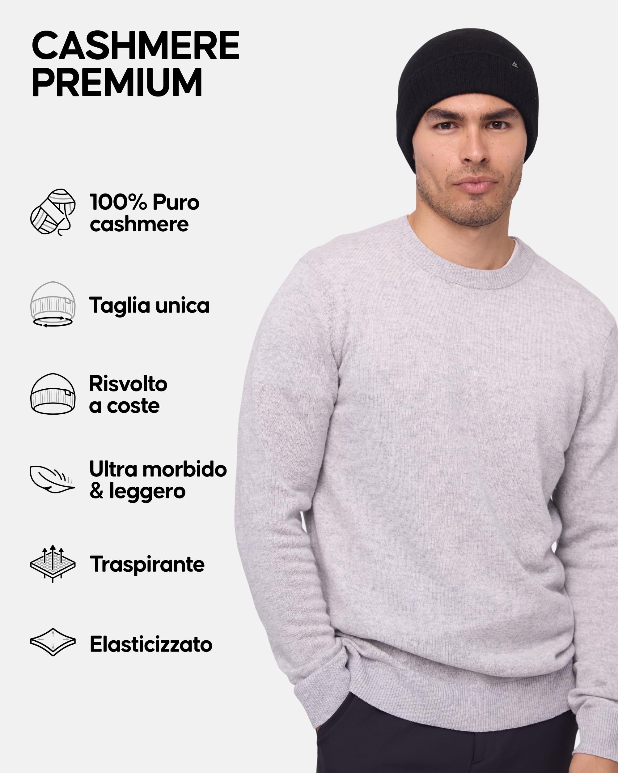 DANISH ENDURANCE Cappello Beanie 100% Cashmere, Uomo Donna, Morbido e Comodo, Caldo per Autunno e Inverno, Comfort Premium
