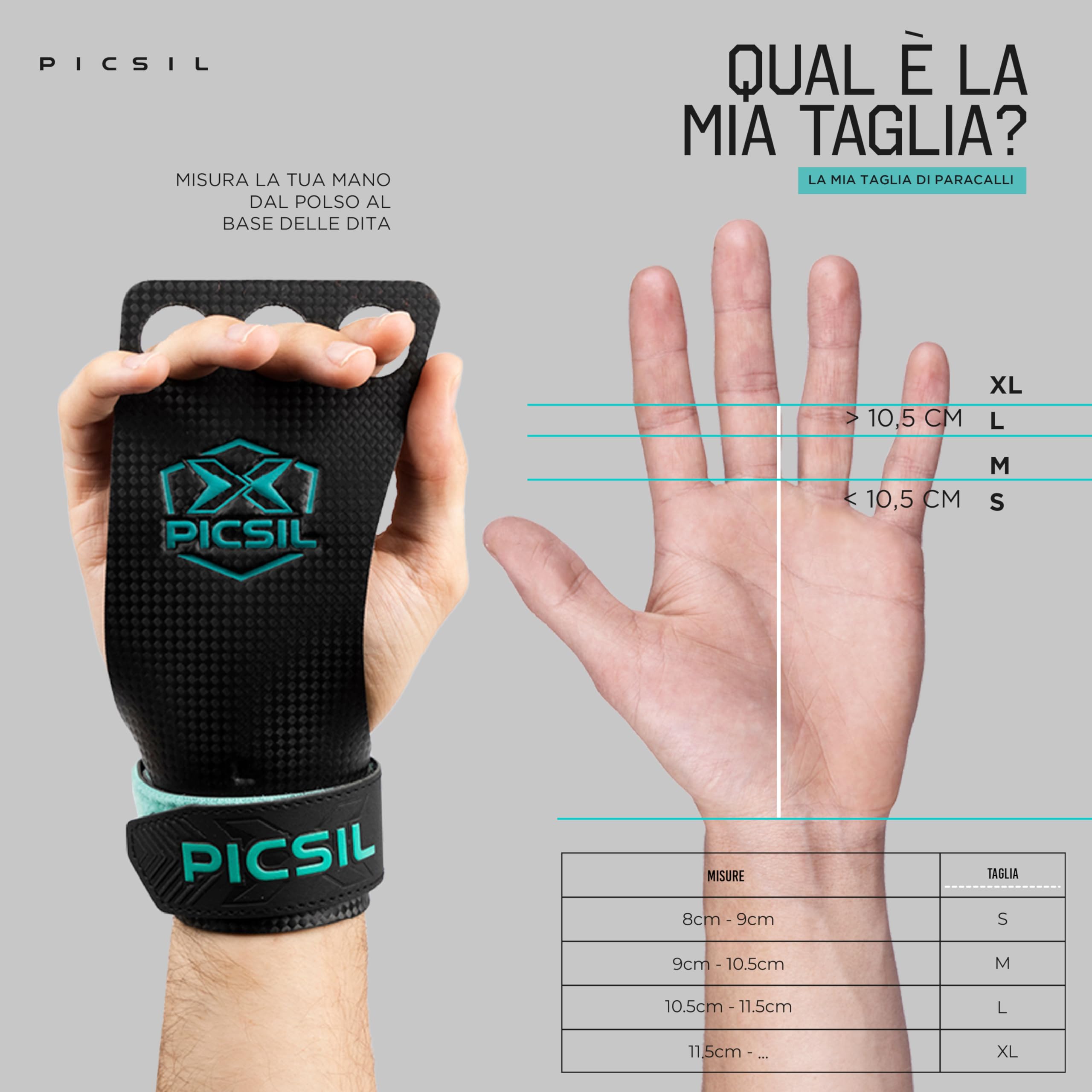 PICSIL Falcon Paracalli per Allenamento Funzionale, Protezione per Sollevamento Pesi, Muscle-Up, Ginnastica, Cross Training, 3 Fori