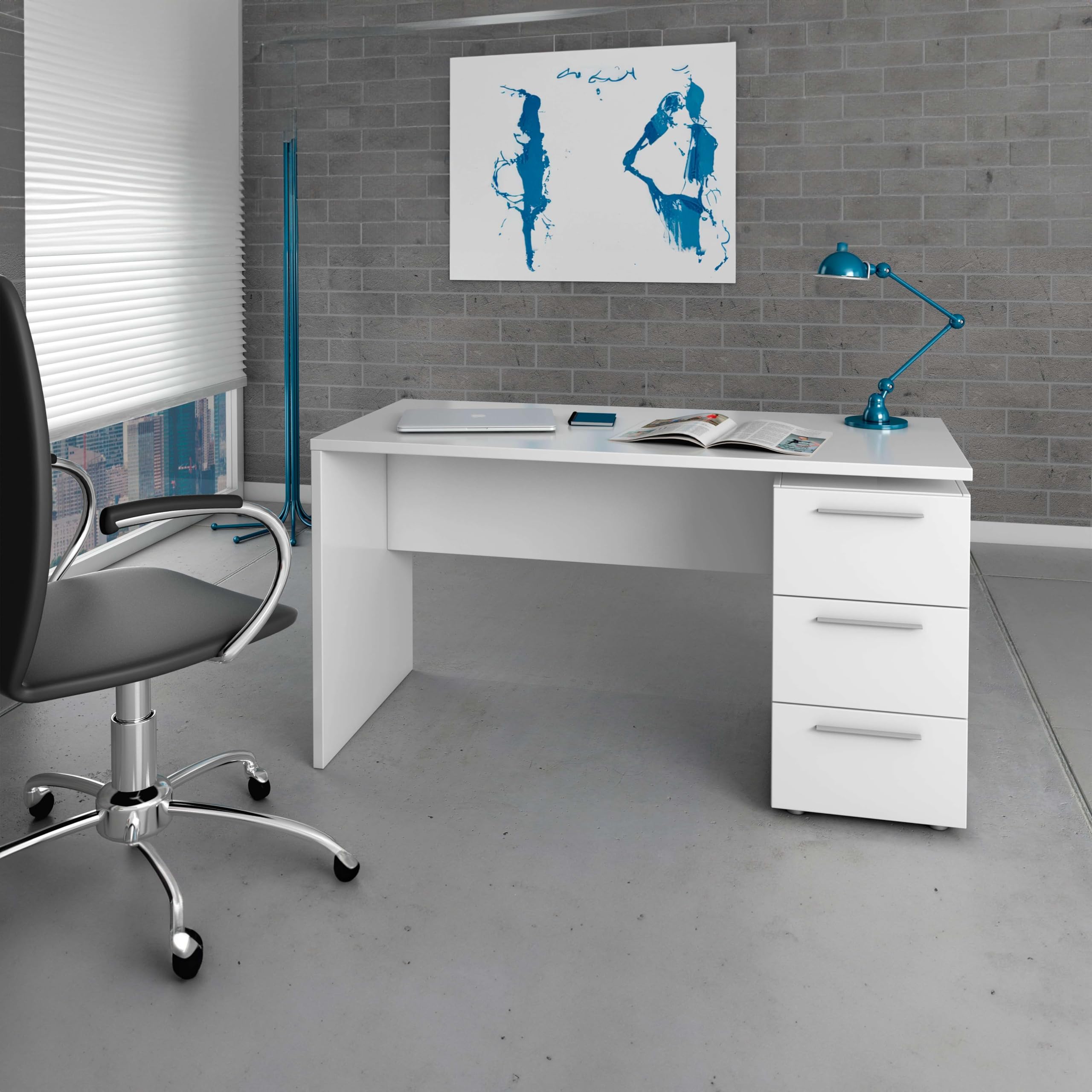 Habitdesign Mesa de Despacho 3 Cajones, Mesa Escritorio, Modelo Stylus, Acabado en Color Blanco Artik, Medidas: 138 (Ancho) x 60 cm (Fondo) x 74 (Alto)