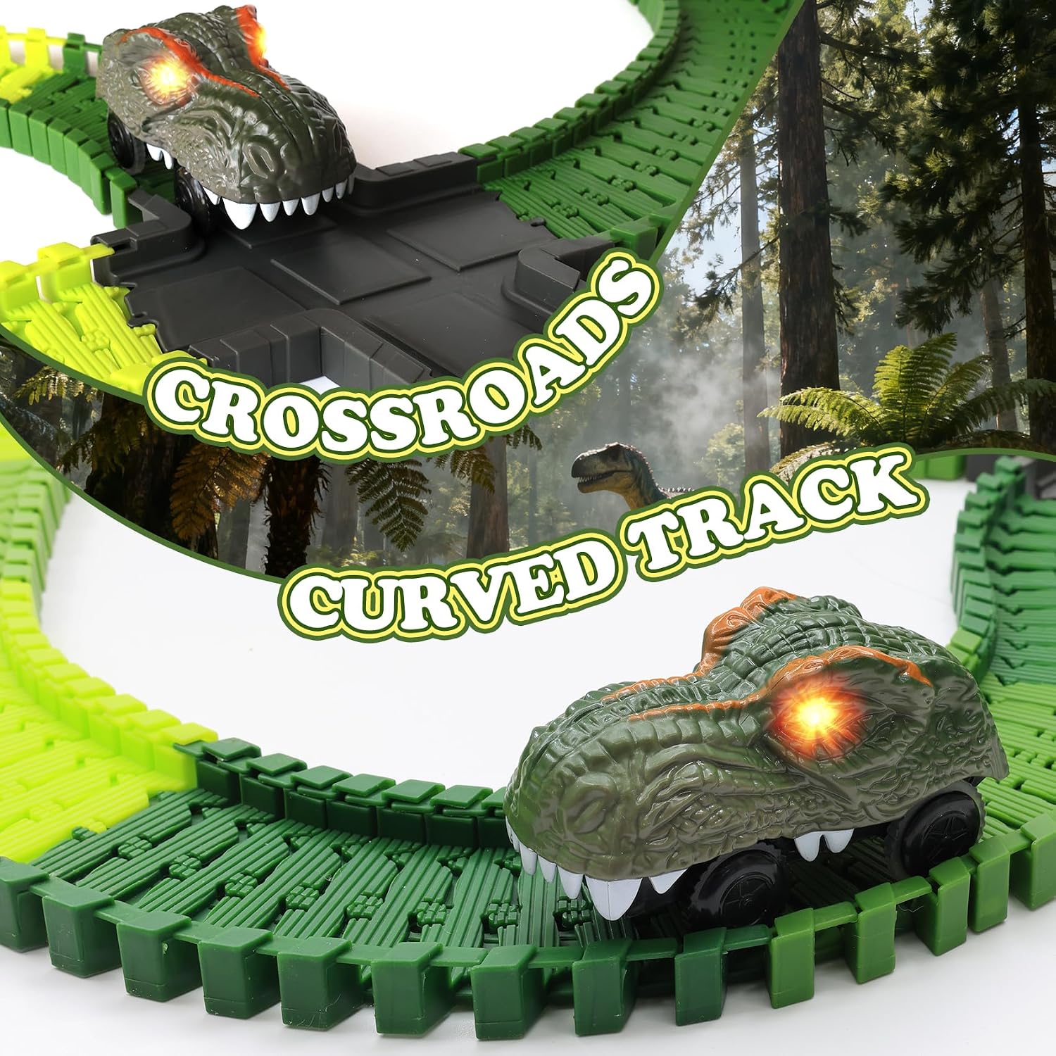 Dinosaur Toys Race Track for Kids, 170PCS Flexible Race Car Track Set with Light & Sound Dino Cars,Create a Dino World Race Track, Easter Birthday Gifts for 3 4 5 6 7 Year Old Boys