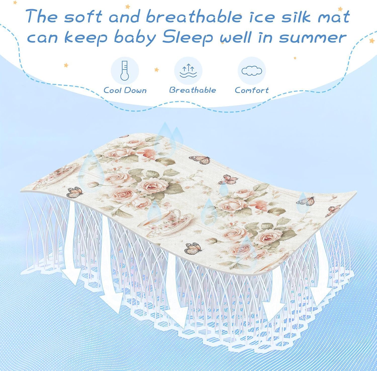 Summer Vintage Peach Cups Roses Cooling Baby Washable Mattress 28" x 52" Washable Padded Crib for Baby&Toddler