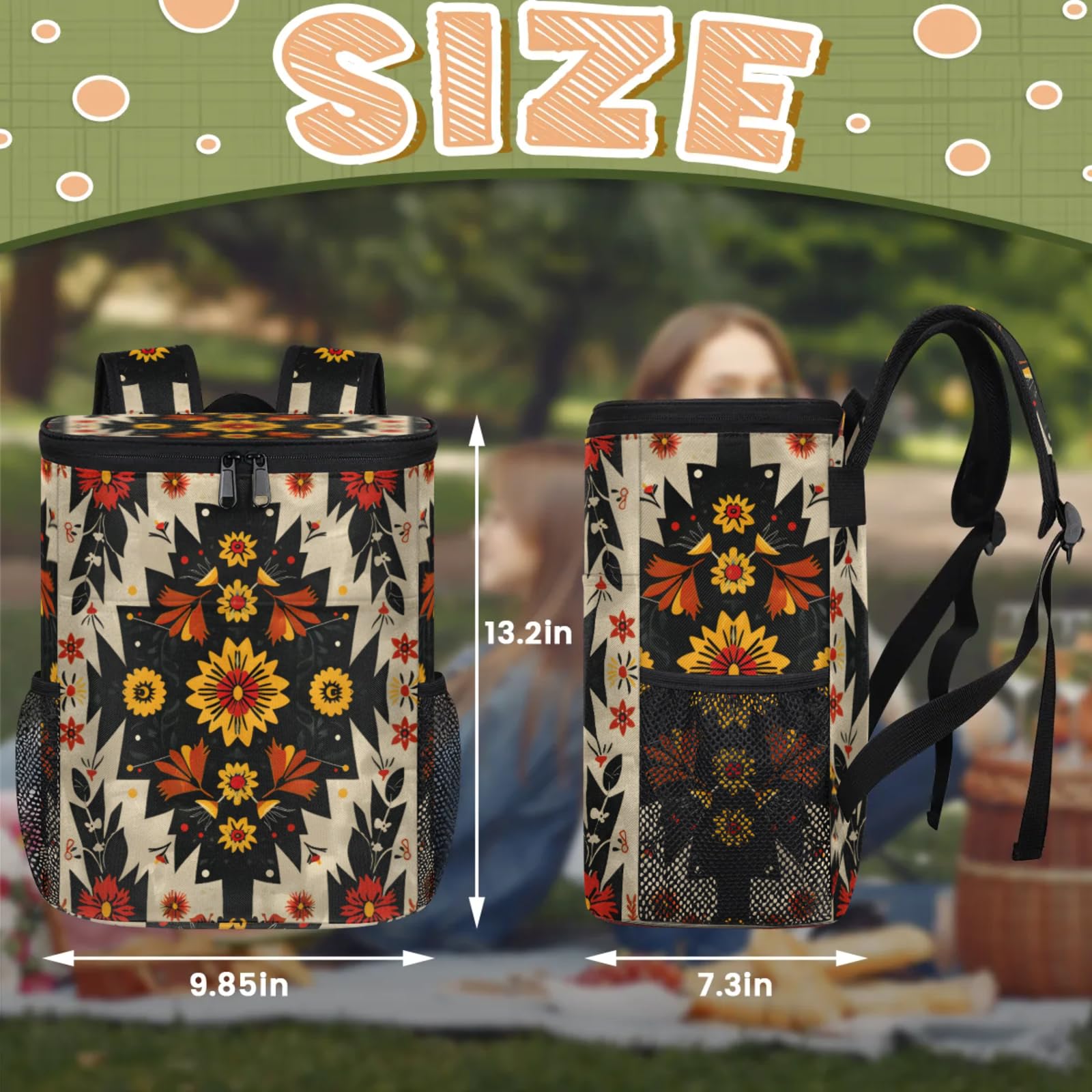 NWT Aztec Insulated Cooler Bag, beach pool food storage Amazon.com : 20-Hour Insulated Backpack Cooler Aztec Ethnic  main image 4
