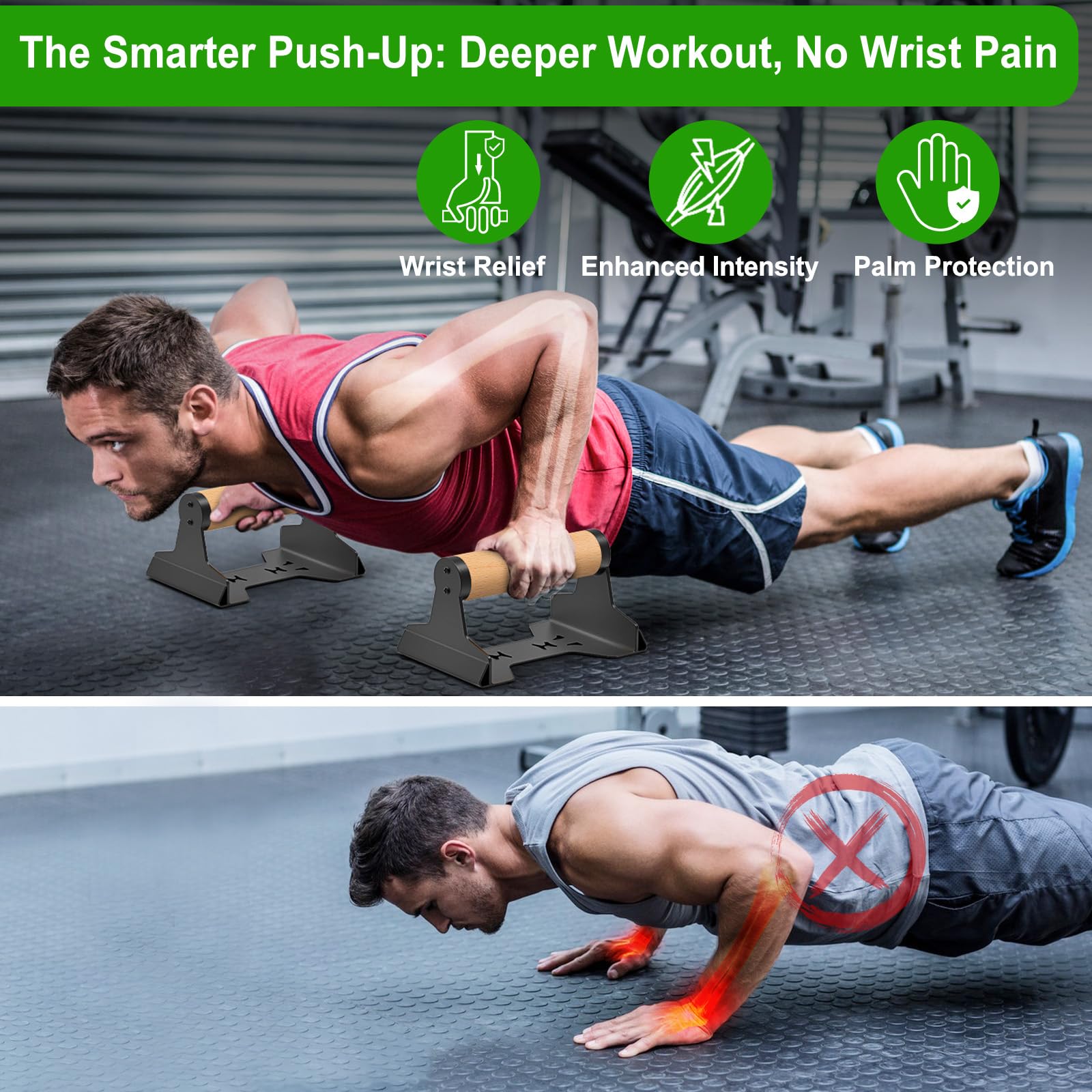 SELEWARE Les Barres de Pompes en Bois, Barres Parallèles Anti-dérapantes, Utilisées pour la Musculation et les Entraînements au sol, avec un Support Métallique Solide, Peuvent Supporter 600 Livres