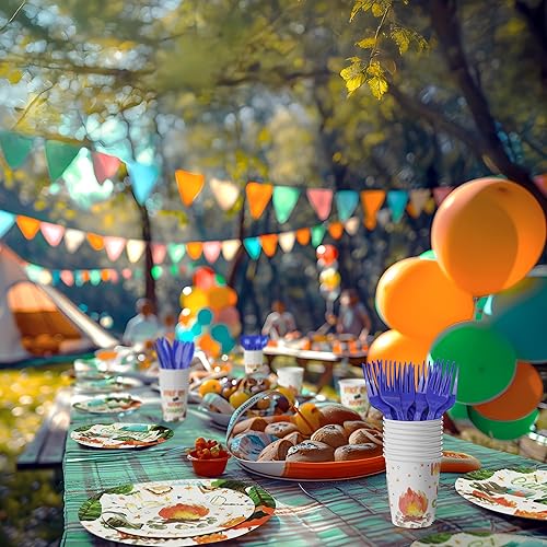 Miniatura 5 de Decoraciones de fiesta de campamento platos y servilletas para fiestas de campamento para niños, sirve para 40 invitados