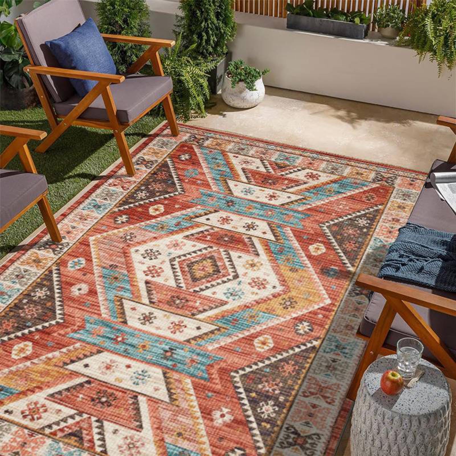 HGTRH Outdoor Rugs For Garden, Outdoor Carpets For Patio, Recycled Durable Outside Rug Washable For Backyard, Porch, Balcony, Deck E 60 * 90cm