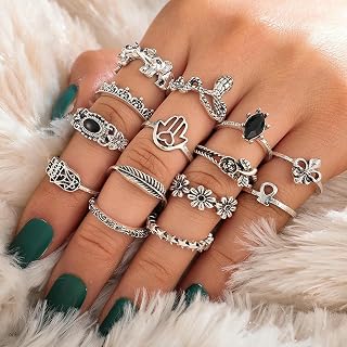 New European and American popular women's rings, fashionable and personalized ancient silver forest vines leaves flower rings four-piece set