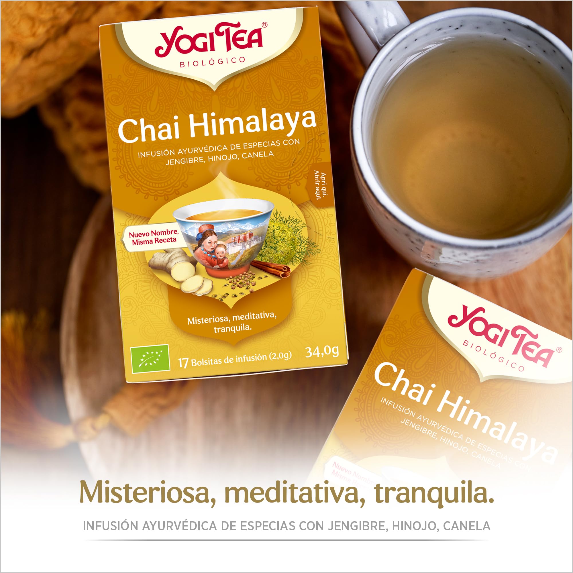 Yogi Tea Chai Himalaya Bio Infusión Ayurvédica Jengibre Hinojo Canela Sin Cafeína Pack 3x17 bolsitas