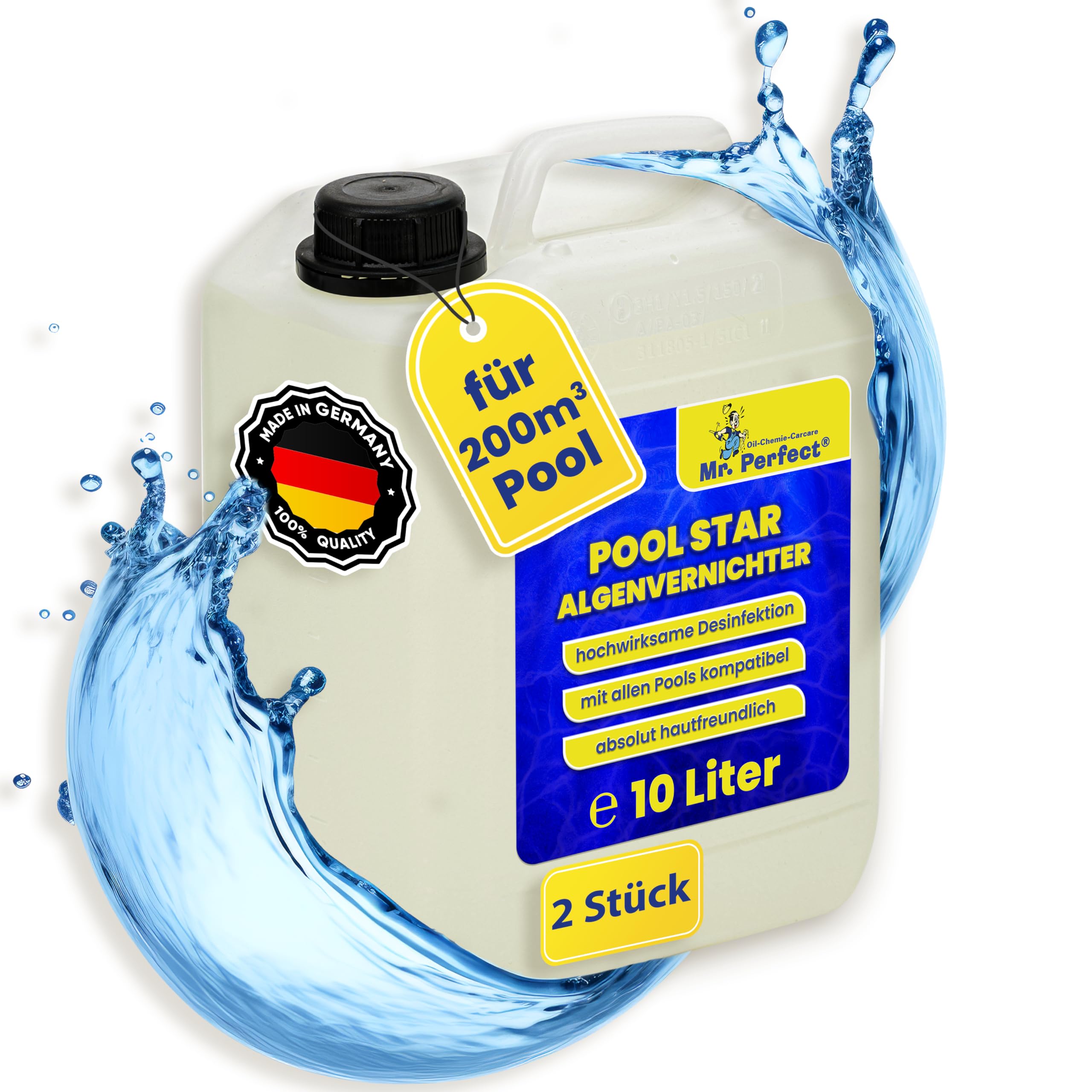 Mr. Perfect® Pool Star Nettoyant Piscine, 2 x 10L - Désinfection de Piscine Anti-Algues | Anti-Algues Piscine | Algicide Liquide pour Piscine | Nettoyant Désinfectant Contre Les Algues…