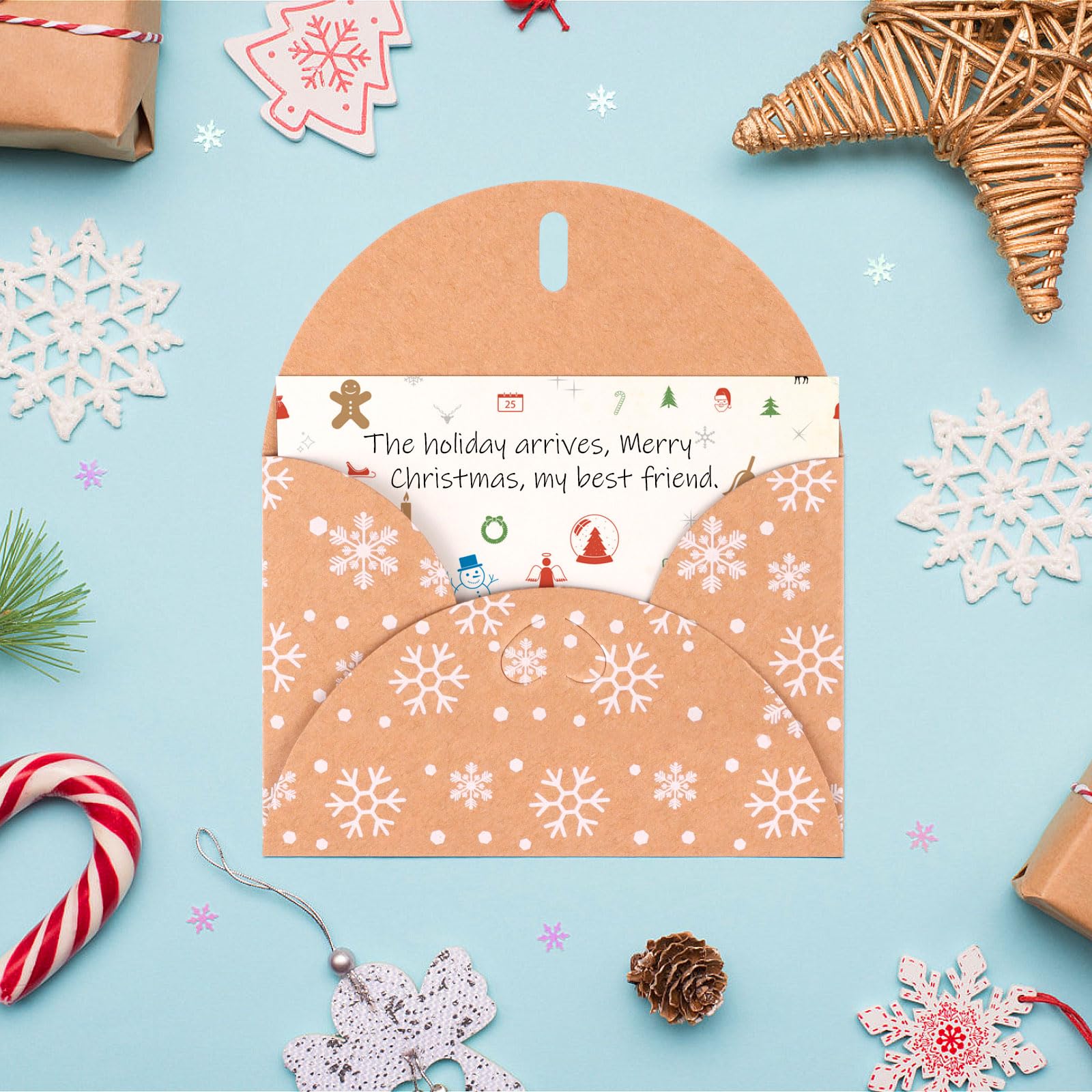 100pcs Mini Snowflake Kraft Envelopes - Heart Clasp Card Holders For Gifts & Greetings