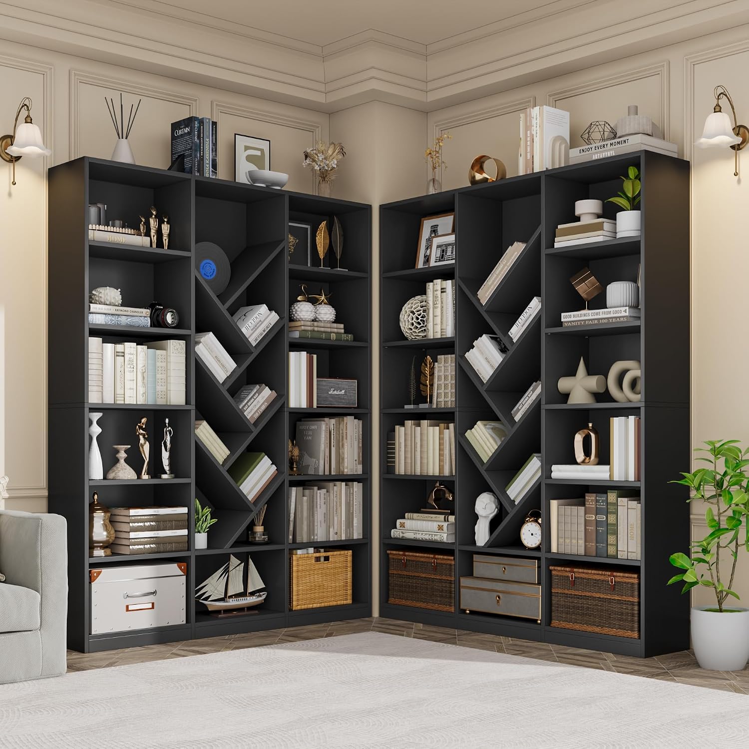 Nosepen 71" Tall Bookshelf, 6-Tier Floor Standing Bookcase with Adjustable Shelves, Wide Open Square Storage, Modern Display Organizer for Home Office, Living Room, Bedroom, Study, Black