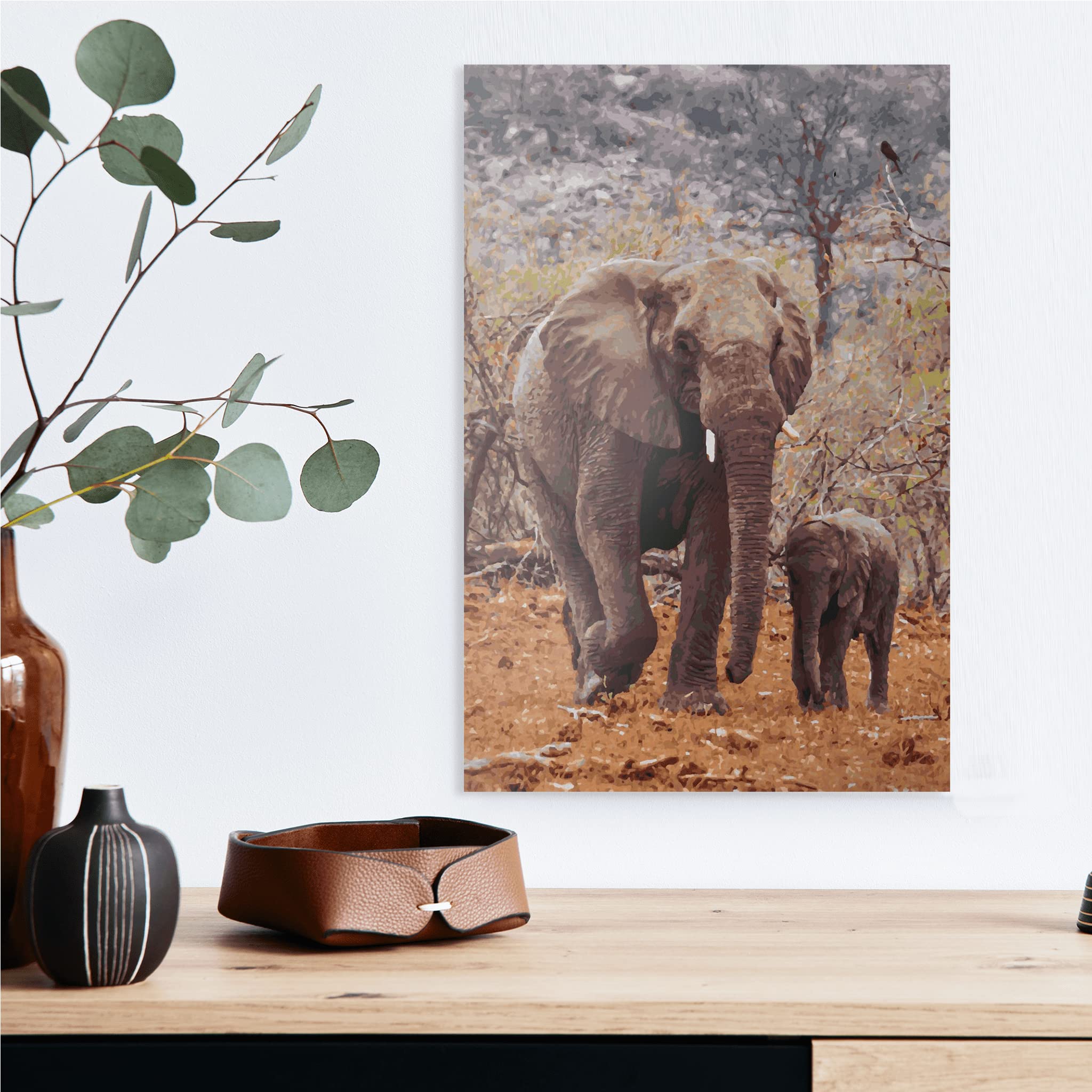 Malen nach Zahlen Erwachsene - Elefanten Mutter mit Kind 120 x 80 cm groß XXL Premium-Malset ohne Rahmen, Hergestellt in unserer Produktion in Deutschland, Kreative