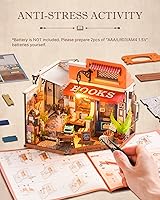 Vista 3 de Rolife Kit de casa en miniatura para bricolaje, librería a escala 1:20, kit de construcción de mini casa con luces LED, kits de manualidades