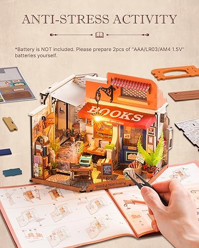 Miniatura 3 de Rolife Kit de casa en miniatura para bricolaje, librería a escala 1:20, kit de construcción de mini casa con luces LED, kits de manualidades