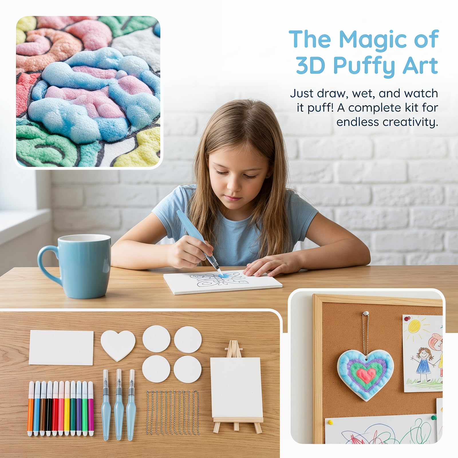 Set da 42 Pezzi Pittura 3D Magico Puffy Paint - Kit Pittura Texture con Carta Spugna e 12 Pennarelli per Bambini e Adulti, Artisti, Kit di Pittura