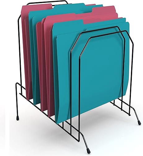 Organizador de archivos 1InTheOffice para escritorio con inclinación de metal, con 8 compartimentos, negro, Negro
