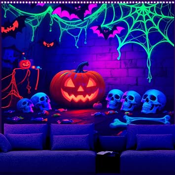 AOHMPT UV Reactive Halloween Tapestry, Black Light Decor, 59 x 51 in