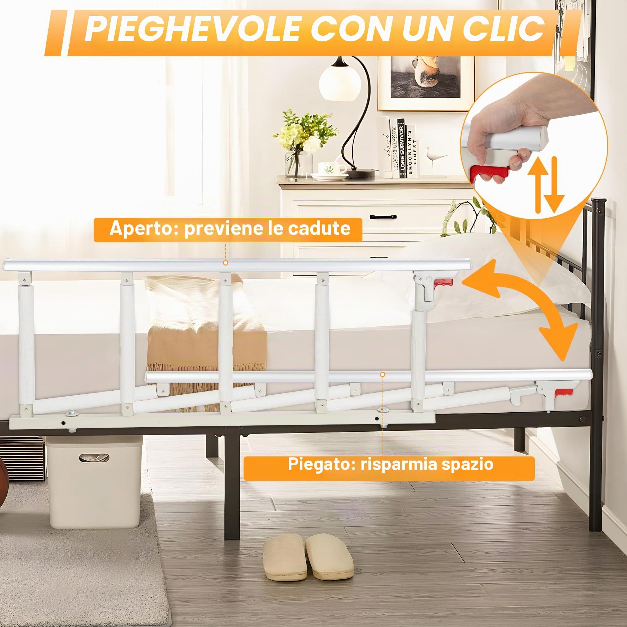 Sponda pieghevole per letto per adulti anziani – Sponda di sicurezza regolabile con maniglia di assistenza, protezione anti-caduta per anziani, pazienti in gravidanza e post-operatoria, adatta per