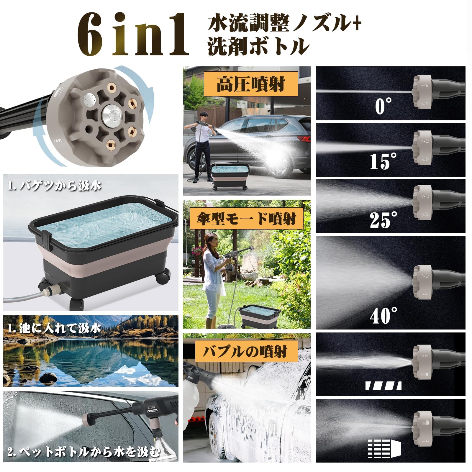 Amazon | 高圧洗浄機 20L折り畳みバケツ付き【ぴかぴか洗浄店監修