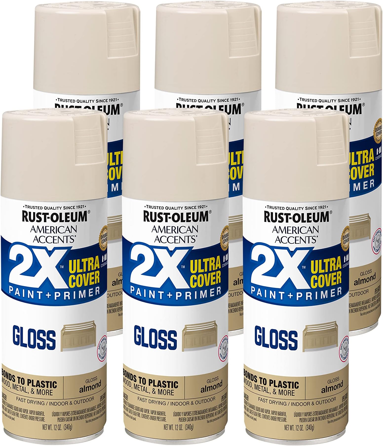 Rust-Oleum 327891-6 PK American Accents Spray Paint, 12 Ounce (Pack of 6), Gloss Almond, 72 Ounce