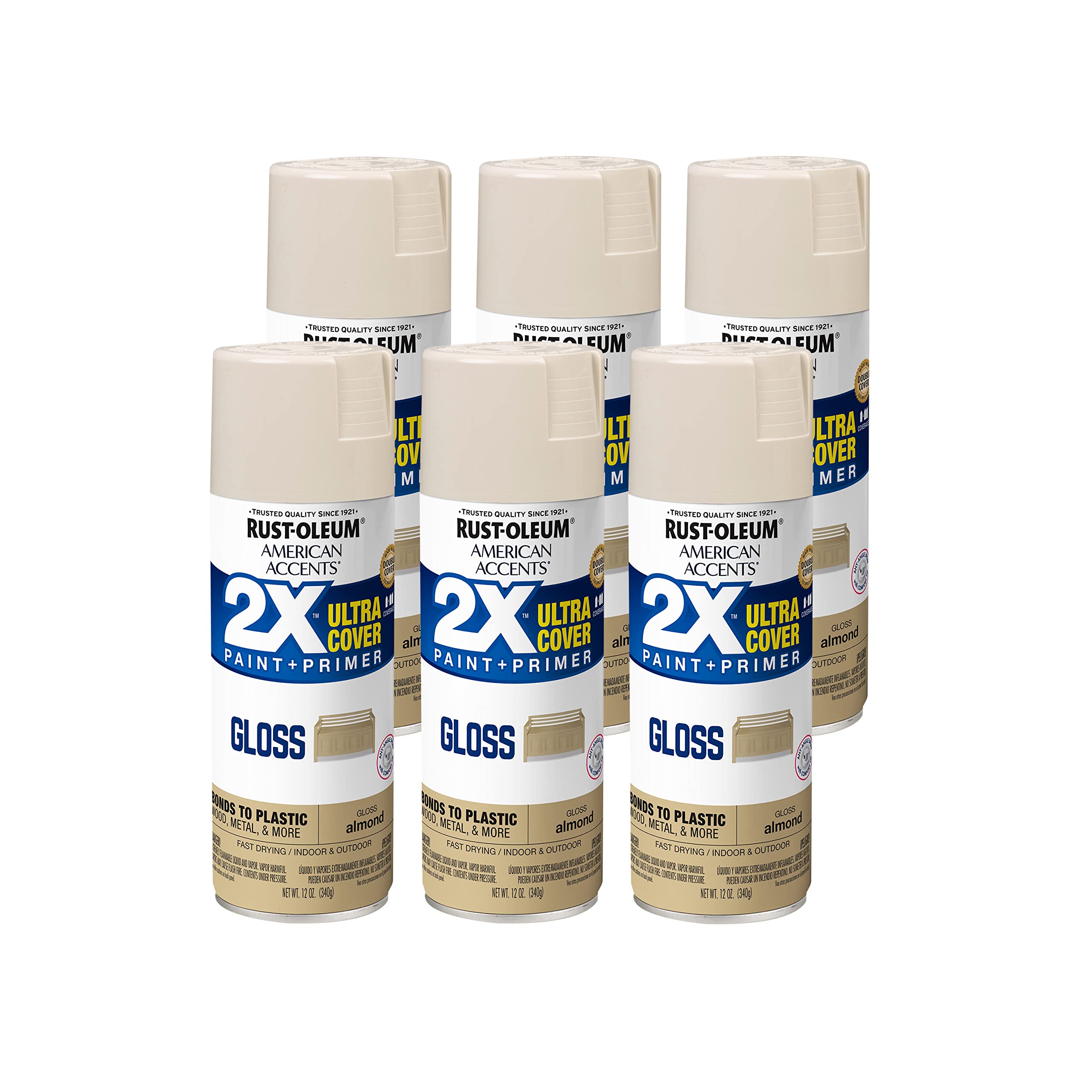 Rust-Oleum 327891-6 PK American Accents Spray Paint, 12 Ounce (Pack of 6), Gloss Almond, 72 Ounce