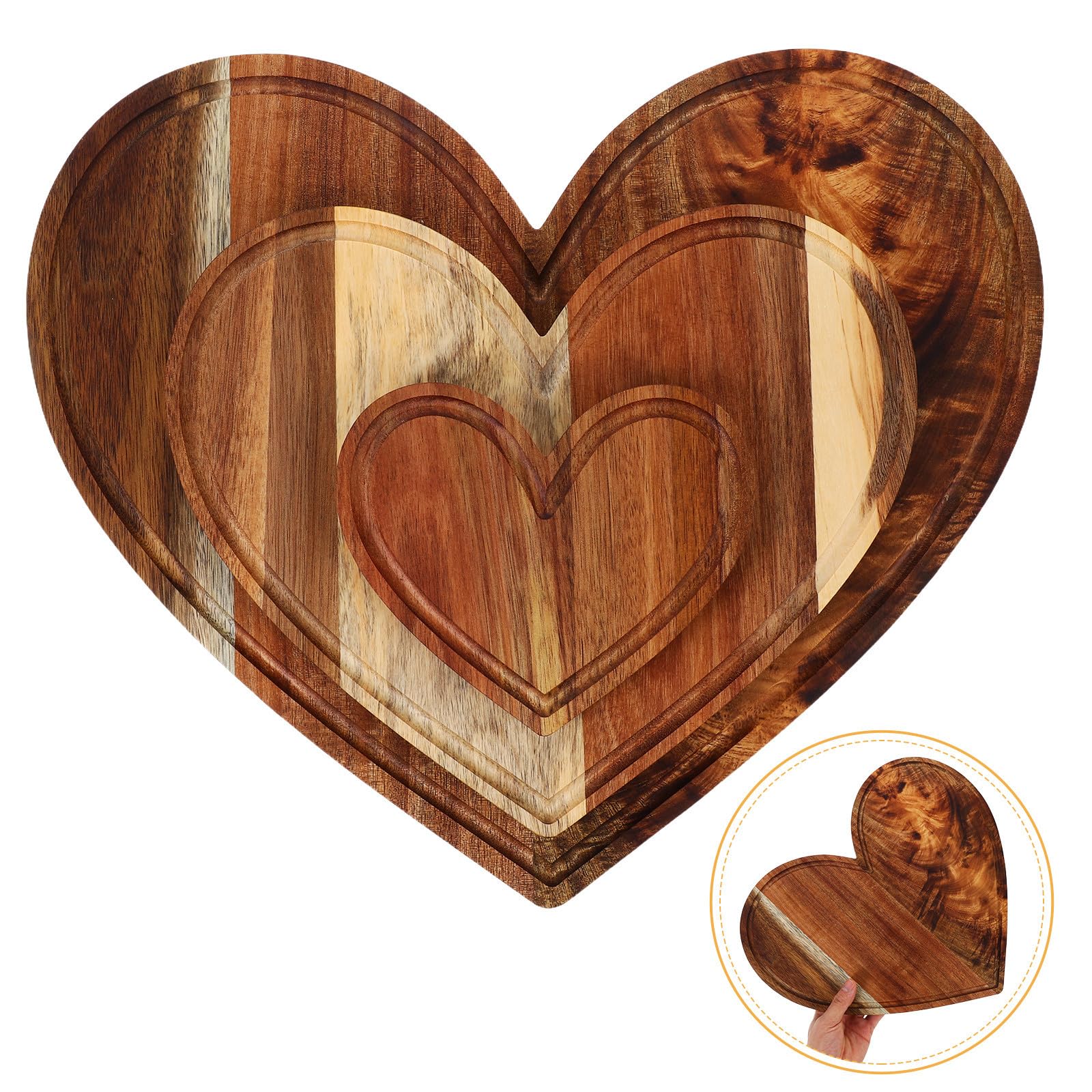 3 Pièces Planche à Découper en Bois de Cœur Cuisine