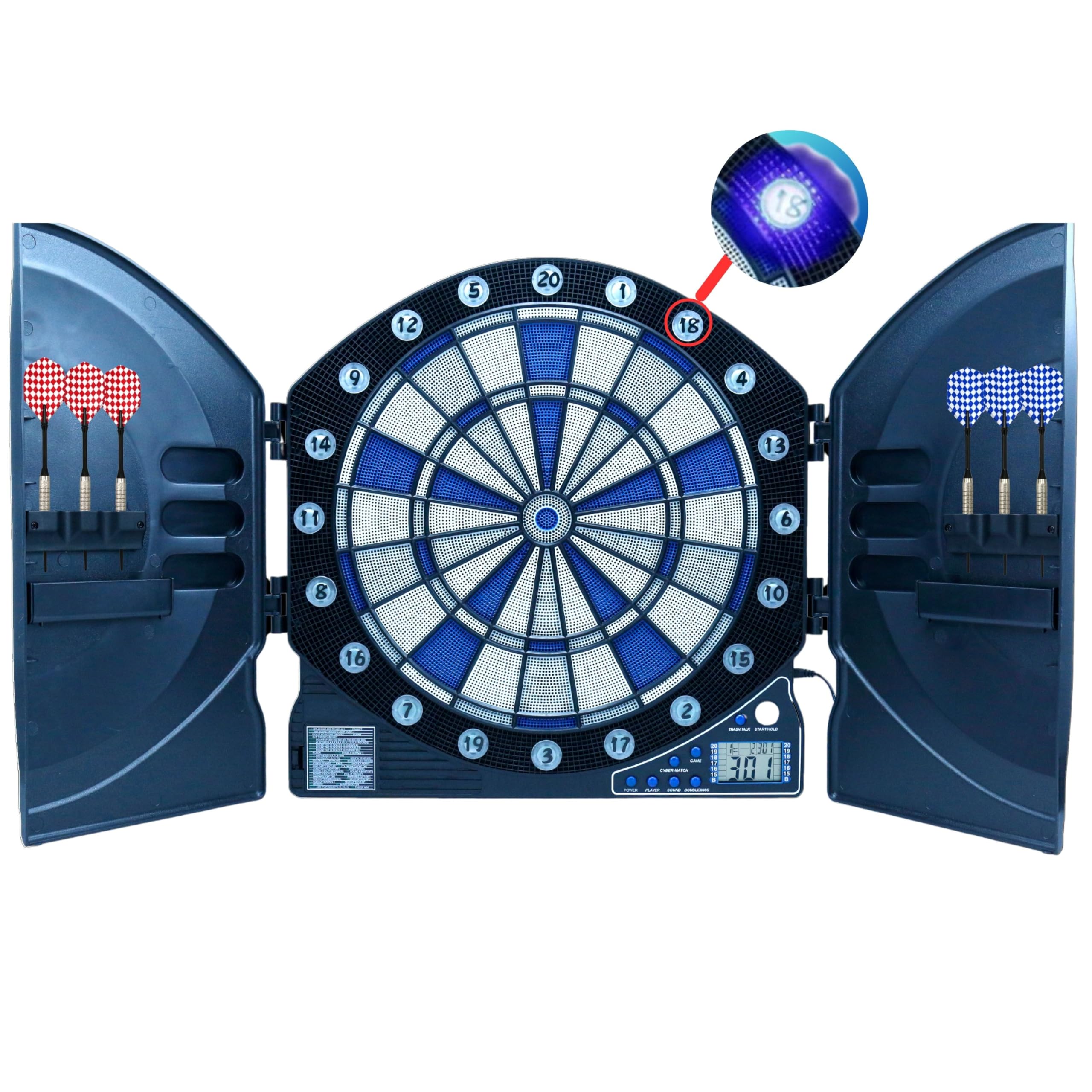 Best Sporting Cambridge 2307449 elektroniczna tarcza do darta z podświetlanymi cyframi LED, 6 lotek, tarcza do darta z zasilaczem, wielokolorowa, M