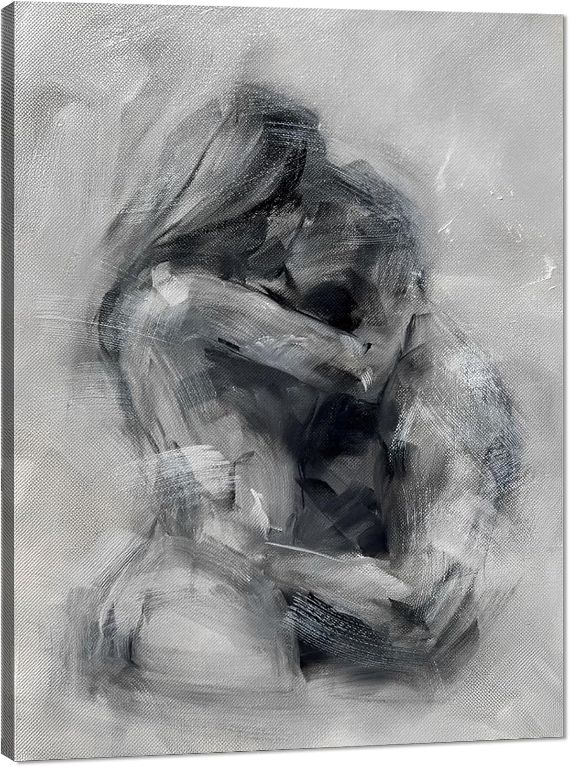 Black and White Paintings Passionate Couple Kissing Canvas Wall Art Modern Erotic Print Poster for Room Aesthetic and Wall Decor for Living Room Bedroom 24x36in