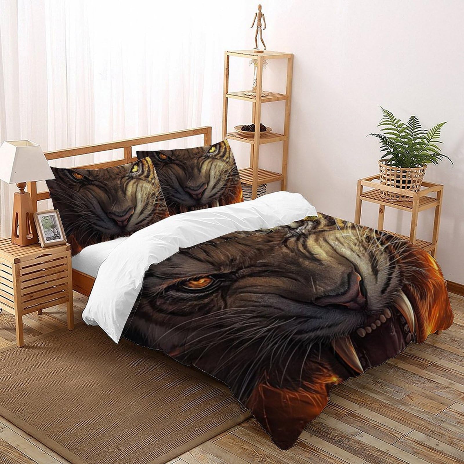 Housse de couette King 220x240 tigre imprimé 3D parure de lit microfibre animaux avec 2 taies