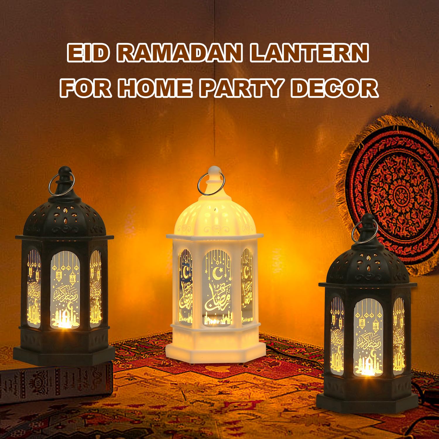 Mini Ramadan Candle Lantern Decorations for Centerpiece Moroccan Style LED Eid Hanging Lantern Decorations for Home Halloween Wedding Christmas Table Decor (Black and White) - Image 4
