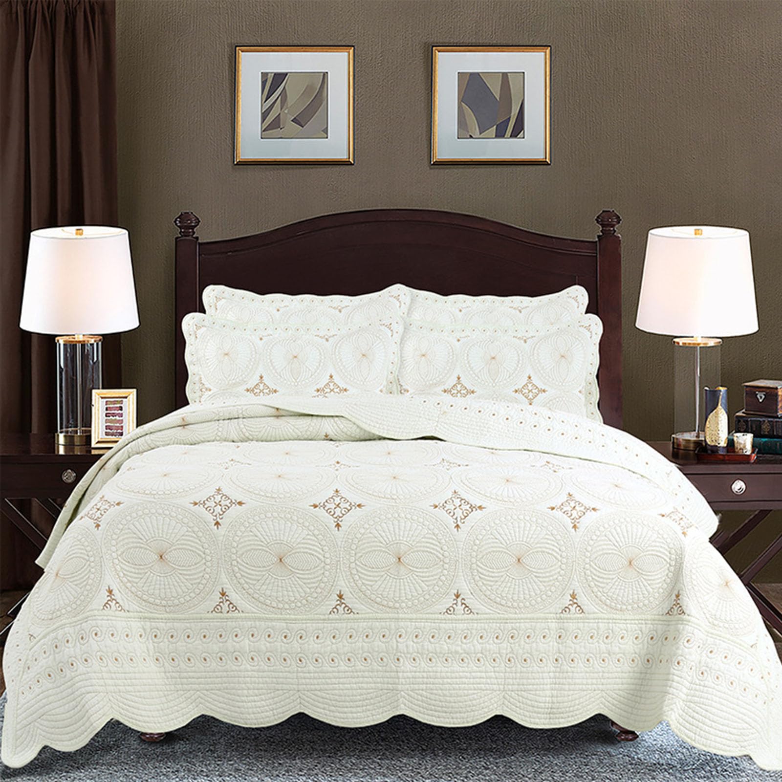 Couette pleine taille 100% coton dessus de lit 2 personnes léger beige de 250 x 270cm