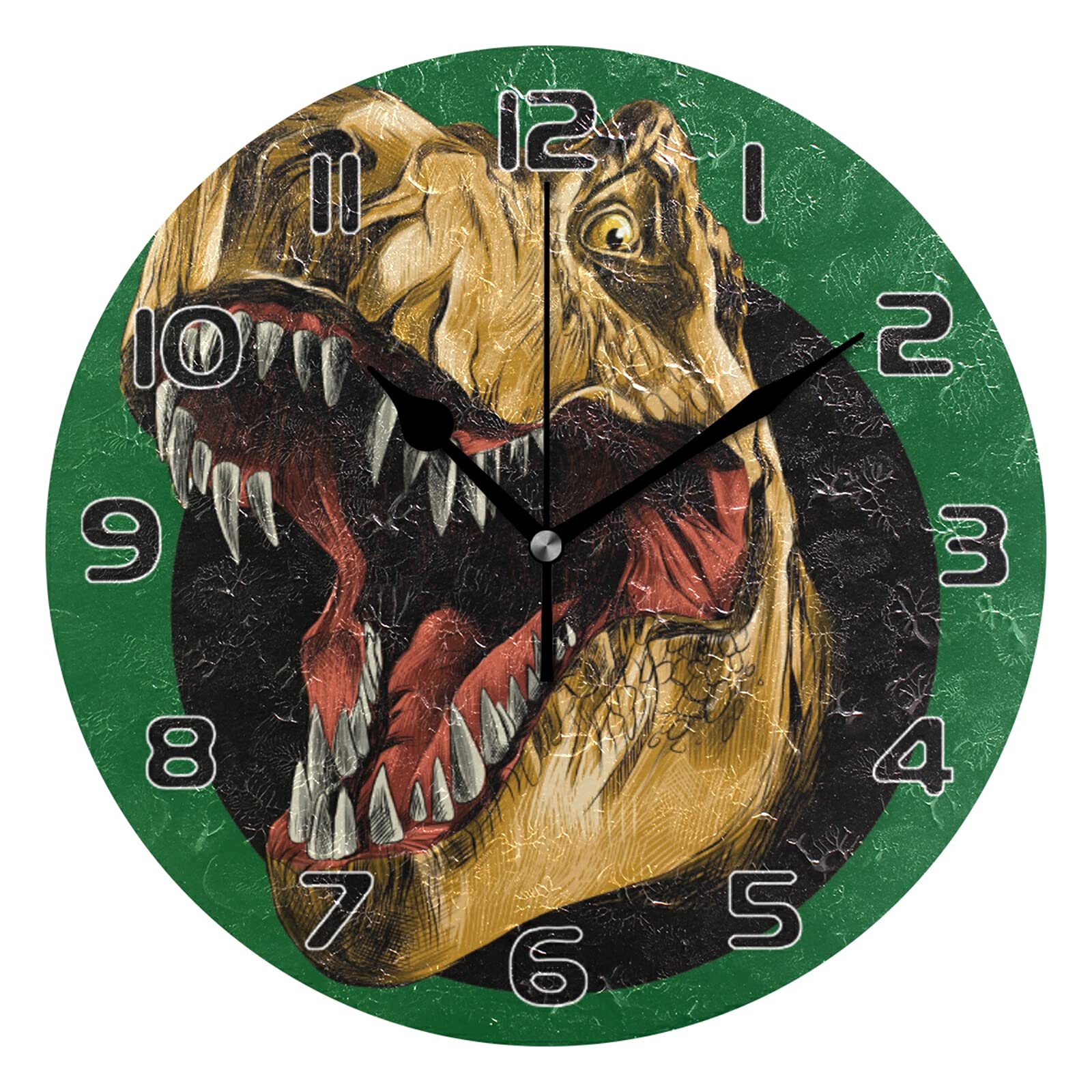 TropicalLife Modern Wall Clock Funny Animal Dinosaur Round Wall Clock Silent Non-Ticking Battery Operated Clock for Living Room Bedroom Kitchen Office School