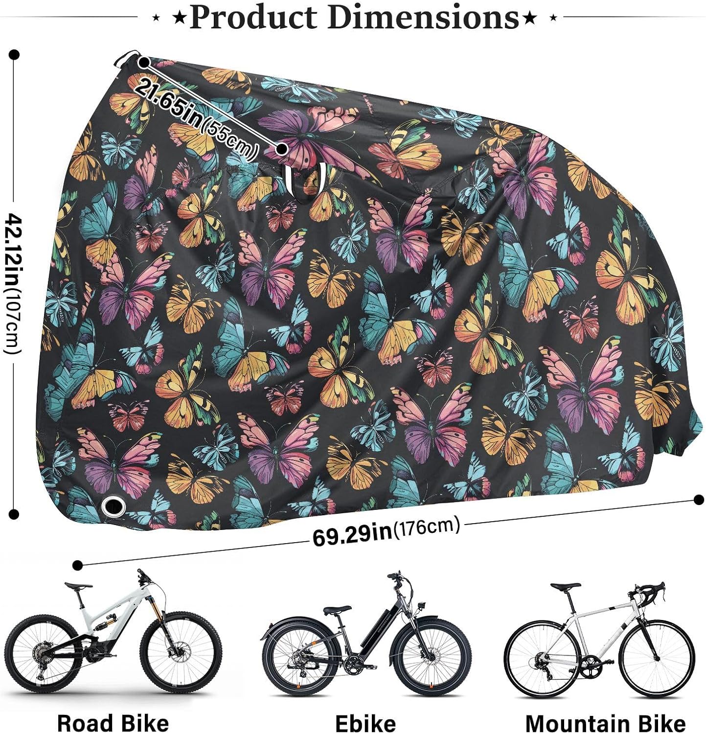 ALAZA Colorful Butterfly Bike Cover Waterproof Outdoor Ebike Bicycle Covers Tarp Protection for 1/2 Bikes, Sun UV Dust Wind Proof