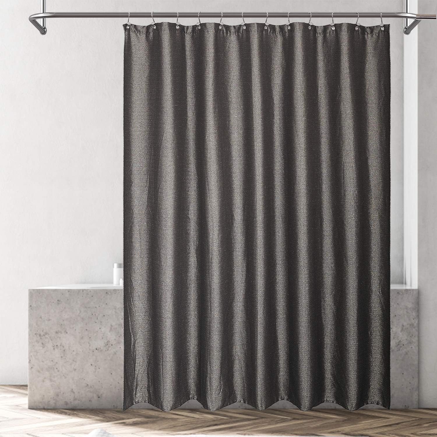 ALYVIA SPRING Black Cotton Shower Curtain with Sparkly Gold Thread - Glitter Design, Luxury and Spa - Black/Gold Metallic, 70x72 Inches