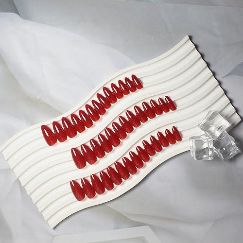 Miniatura 4 de Xcrear - 48 uñas acrílicas a presión color rojo vino, uñas acrílicas con pegamento en uñas medianas, uñas postizas de gel a presión, uñas postizas