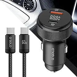 Carregador Veicular Turbo 60W PD 3.0 QC 4.0 Alumínio Premium com Cabo USB-C Reforçado Carregamento Ultra Rápido para Celulares iPhone Samsung Motorola Xiaomi Redmi Poco Notebook