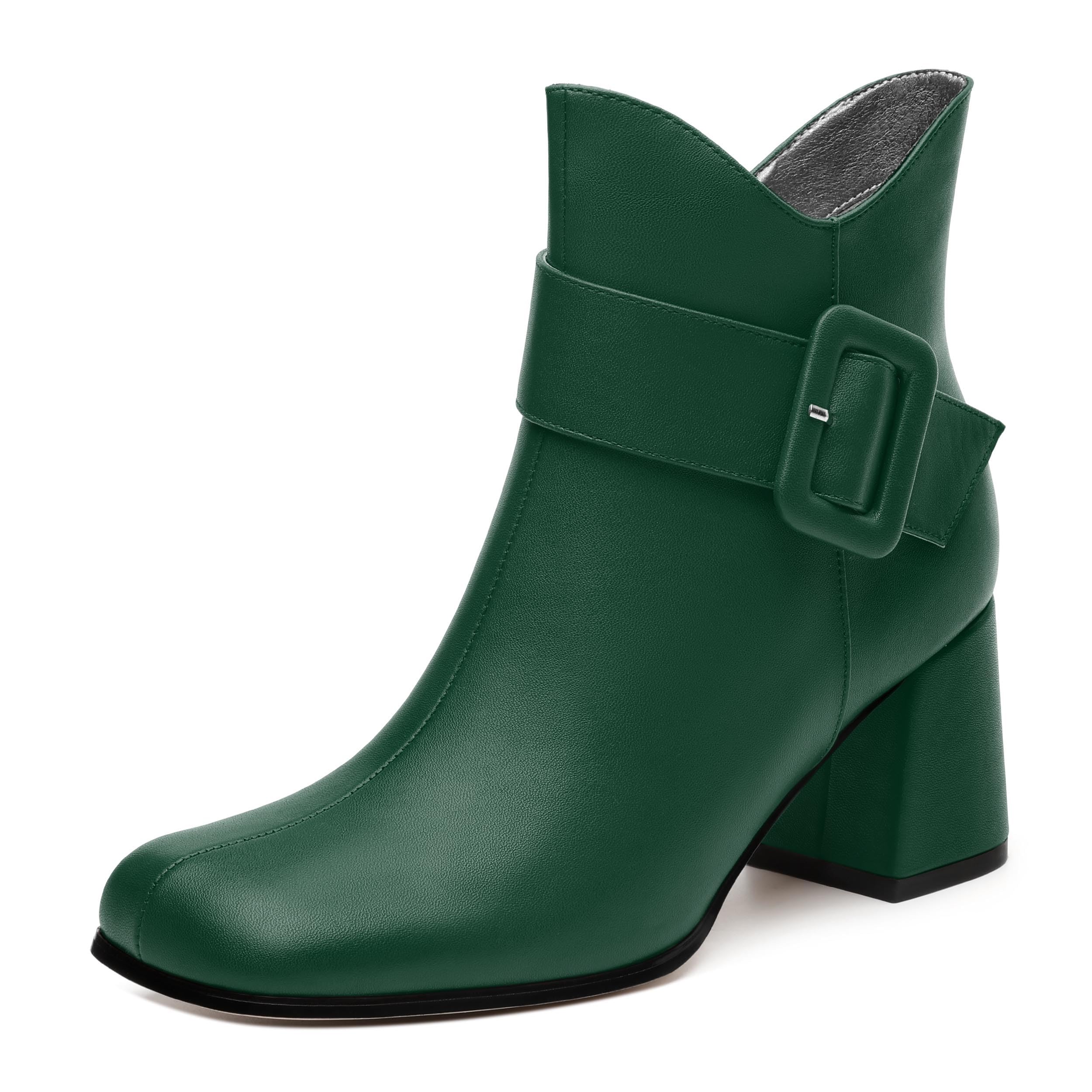 Womens Ankle Boots Square Toe Chunky Heel Short Boots Fashion Side Zipper Solid Matte Mid Heel Booties Party