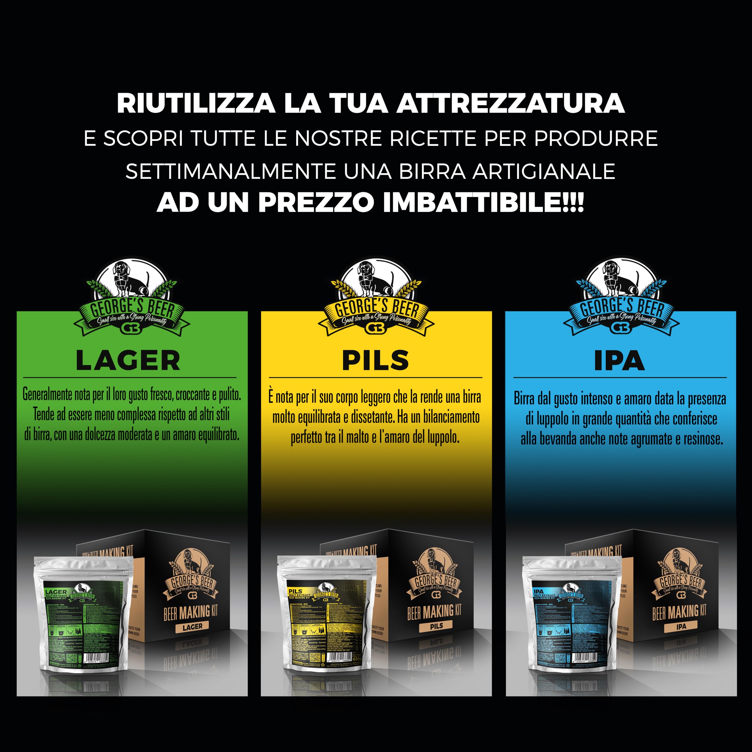 Beer & Wine - Kit Fermentazione George's Beer 5l - Birra Artigianale Fatta in Casa - Kit Malto Fermentazione - Kit per Produzione di Birra - Idea Regalo (Kit con Malto IPA)