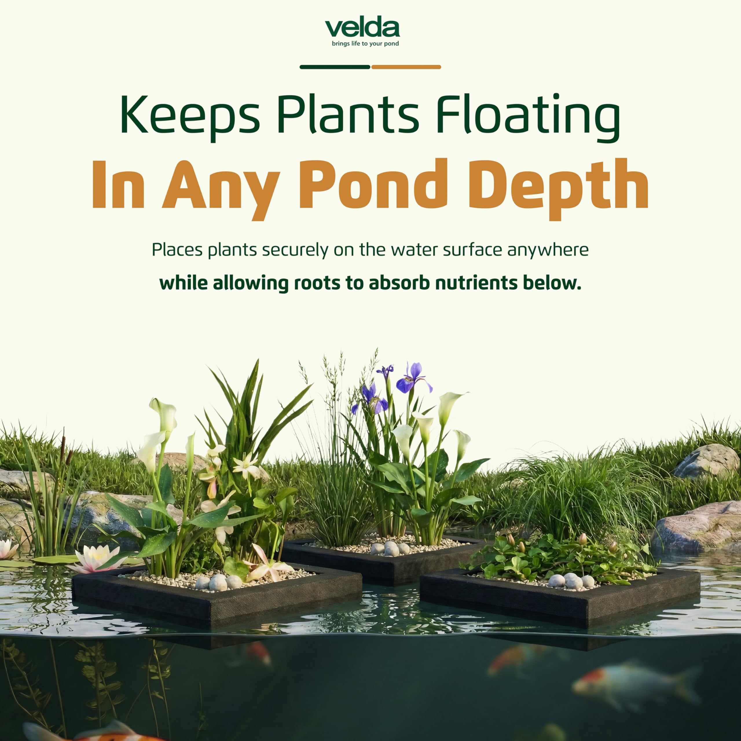 Velda 127577 – Isola per Piante per laghetto, Rettangolare, 25 cm, Floating Plant Island