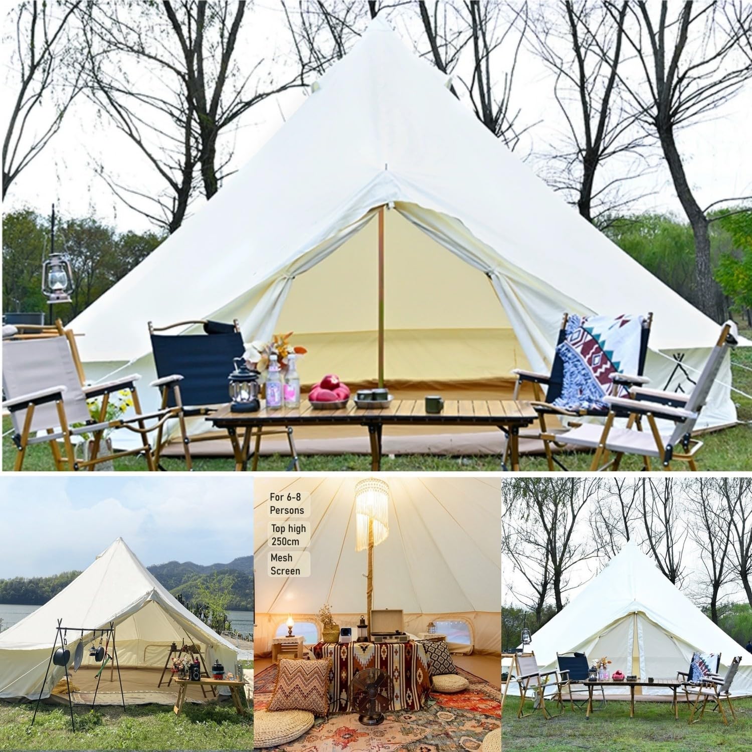 Tienda Impermeable al Aire Libre 4M 5M 6M Oxford Bell Tent Glamping Yurt Tiendas de Campaña para Acampar y Festivales.